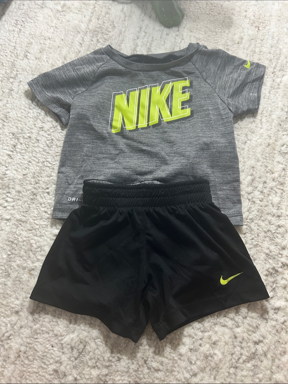 Nike Black Kids Athletic Shorts with Neon Green Swoosh